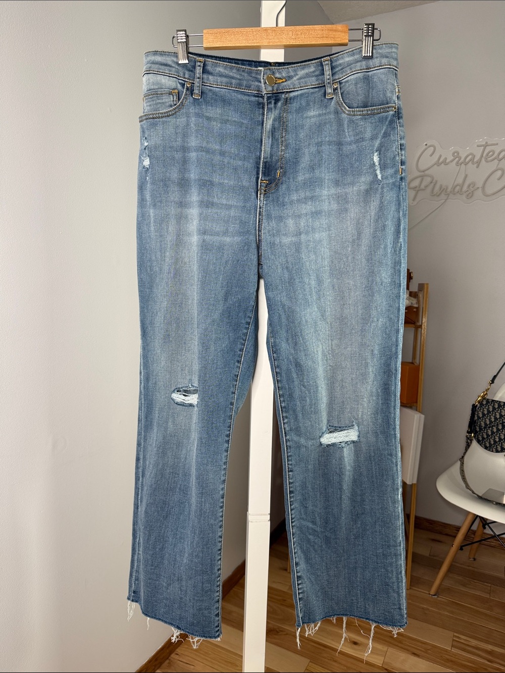 Women’s Distressed Straight-Leg Jeans in Light Blue